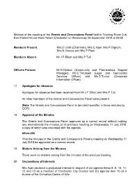 Minutes of the Meeting of the Grants and Concessions Panel Held In