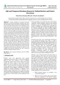 SQL and Temporal Database Research: Unified Review and Future Directions