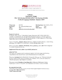 Syllabus Elementary Polish PLC 101 (Section #41104) & PLC
