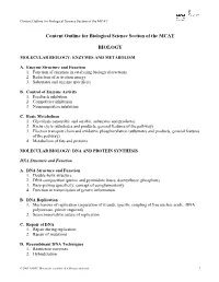 Content Outline for Biological Science Section of the MCAT