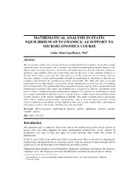 Mathematical Analysis in Static Equilibrium of Economics: As Support to Microeconomics Course