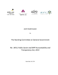 Joint Submission the Standing Committee on General Government Re: Bill 8, Public Sector and MPP Accountability and Transparen
