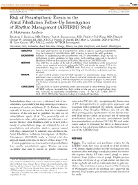 Risk of Proarrhythmic Events in the Atrial Fibrillation Follow-Up Investigation of Rhythm Management (AFFIRM) Study a Multivariate Analysis Elizabeth S