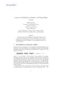 A Note on Stolarsky, Arithmetic and Logarithmic Means