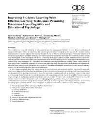 Improving Students' Learning with Effective Learning Techniques