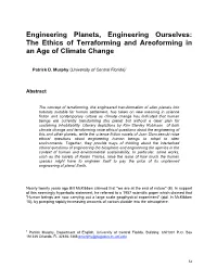 The Ethics of Terraforming and Areoforming in an Age of Climate Change