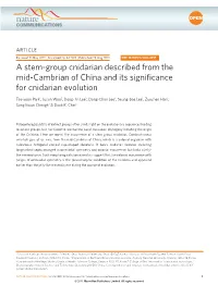A Stem-Group Cnidarian Described from the Mid-Cambrian of China and Its Significance for Cnidarian Evolution