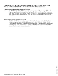 Solving Nonlinear Governing Equations of Motion Using Matlab and Simulink in First Dynamics Course