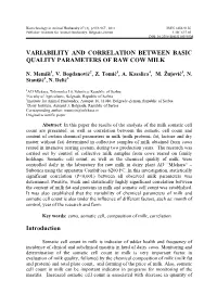 Variability and Correlation Between Basic Quality Parameters of Raw Cow Milk