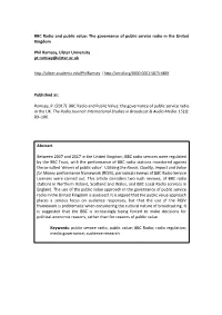 BBC Radio and Public Value: the Governance of Public Service Radio in the United Kingdom
