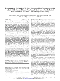 Developmental Outcomes with Early Orthotopic Liver Transplantation For