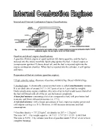 Internal and External Combustion Engine Classifications: Gasoline