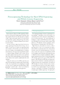 Pyrosequencing Technology for Short DNA Sequencing and Whole