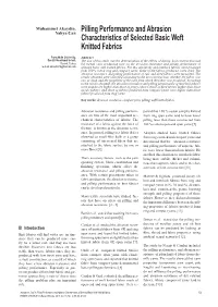 Pilling Performance and Abrasion Characteristics of Selected Basic Weft Knitted Fabrics