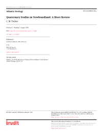 Quaternary Studies in Newfoundland: a Short Review C