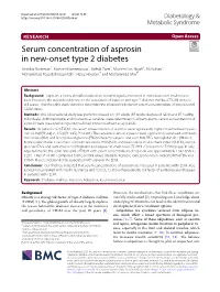 Serum Concentration of Asprosin in New-Onset Type 2 Diabetes
