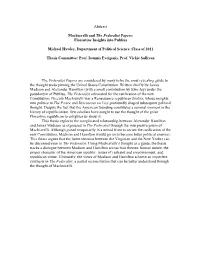 Abstract Machiavelli and the Federalist Papers: Florentine Insights Into Publius Michael Hawley, Department of Political Science