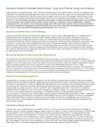 Research Needs in Computer-Aided Design: Logic and Physical Design and Analysis
