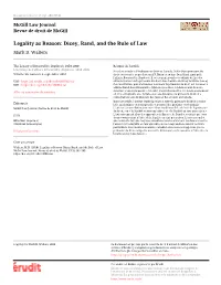 Legality As Reason: Dicey, Rand, and the Rule of Law Mark D