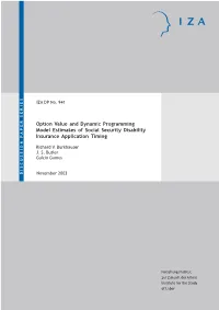 Option Value and Dynamic Programming Model Estimates of Social Security Disability Insurance Application Timing