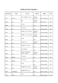Vehicle List for Dsp3+