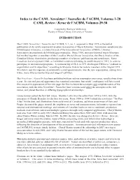Index to the CAML Newsletter / Nouvelles De L'acbm, Volumes 1-28