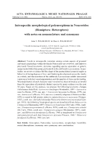 Intraspecific Morphological Polymorphism in Naucoridae