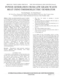 Power Generation from Low Grade Waste Heat Using Thermoelectric Generator