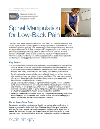 Spinal Manipulation for Low-Back Pain, and Suggests Sources for Additional Information