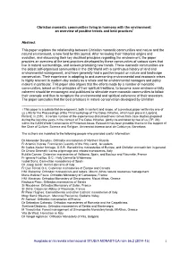 Christian Monastic Communities Living in Harmony with the Environment: an Overview of Positive Trends and Best Practices 1