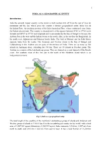 INDIA AS a GEOGRAPHICAL ENTITY Introduction