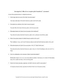 Investigation 2: How Do We Recognize Plate Boundaries? Assessment