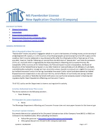 MS Pawnbroker License New Application Checklist (Company)