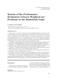 System of the Performance Evaluation Criteria Weighted Per Positions in the Basketball Game