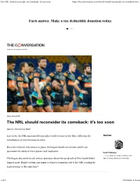 The NRL Should Reconsider Its Comeback: It's Too Soon