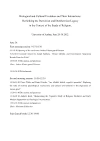 Biological and Cultural Evolution and Their Interactions: Rethinking the Darwinian and Durkheimian Legacy in the Context of the Study of Religion