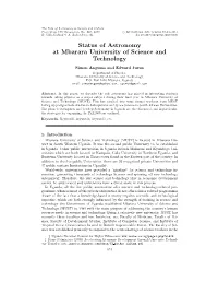 Status of Astronomy at Mbarara University of Science and Technology