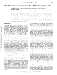 Method for Evaluation of Thermochemical and Hybrid Water-Splitting Cycles