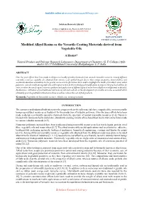 Modified Alkyd Resins As the Versatile Coating Materials Derived from Vegetable Oils