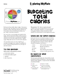 Budgeting Total Calories FN720 Exploring My Plate