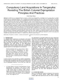 Compulsory Land Acquisitions in Tanganyika: Revisiting the British Colonial Expropriation Principles and Practices