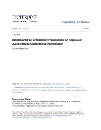 Religion and First Amendment Prosecutions: an Analysis of Justice Black's Constitutional Interpretation