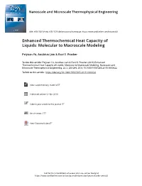 Enhanced Thermochemical Heat Capacity of Liquids: Molecular to Macroscale Modeling