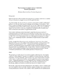 "Real Analysis in Computer Science" (Fall 2013) Final Program Report Elchanan Mossel and Luca Trevisan (Organizers) Ba