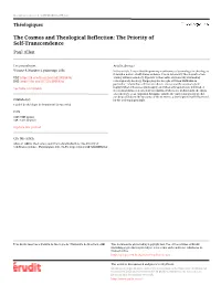 The Cosmos and Theological Reflection: the Priority of Self-Transcendence Paul Allen