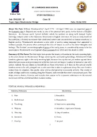 ENGLISH 'B' Class: XI Topic: Upon Westminster Bridge Date