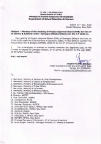 Minutes of the Meeting of Project Approval Board (PAB) for the UT of Jammu & Kashmir Under Samagra Shiksha Scheme for the F.Y 2O2O-2L