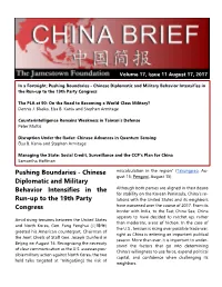 Pushing Boundaries - Chinese Diplomatic and Military Behavior Intensifies in the Run-Up to the 19Th Party Congress