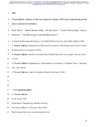 Title 1 Transcriptomic Analysis of Ribosome Biogenesis and Pre-Rrna