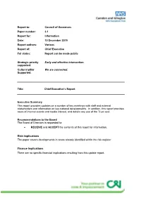3.1 Report For: Information Date: 10 December 2019 Report Authors: Various Report Of: Chief Executive Foi Status: Report Can Be Made Public